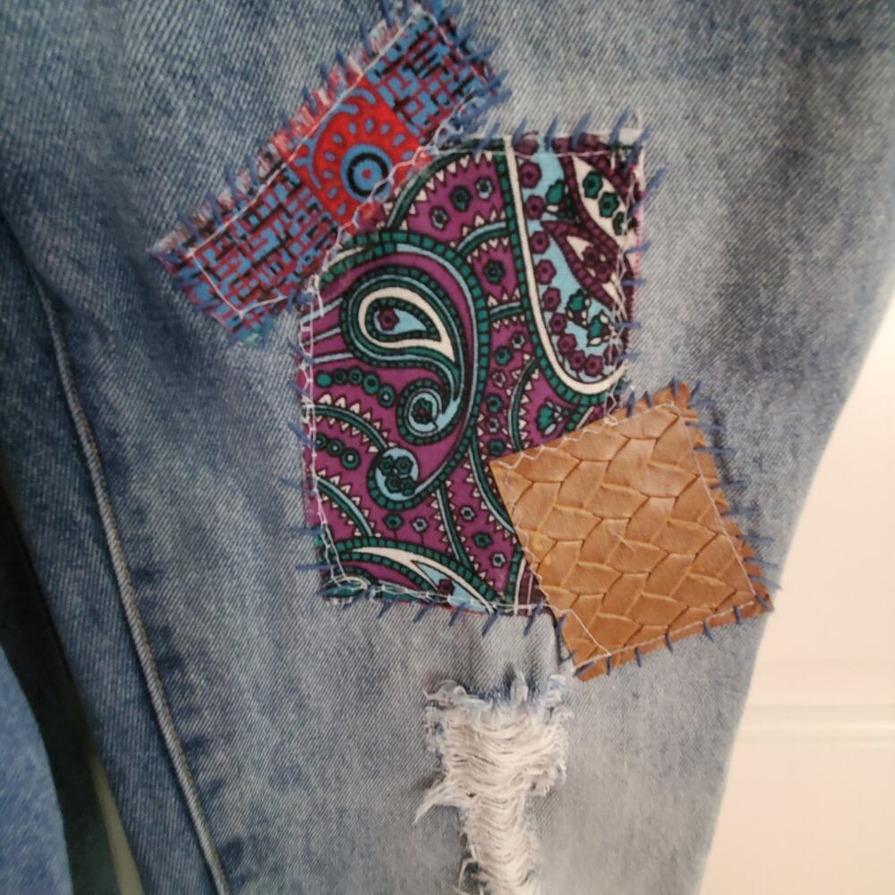 Refashioned Upcycled Patched and Distressed Boho‎ Overalls Handmade SzMed - Picture 10 of 13